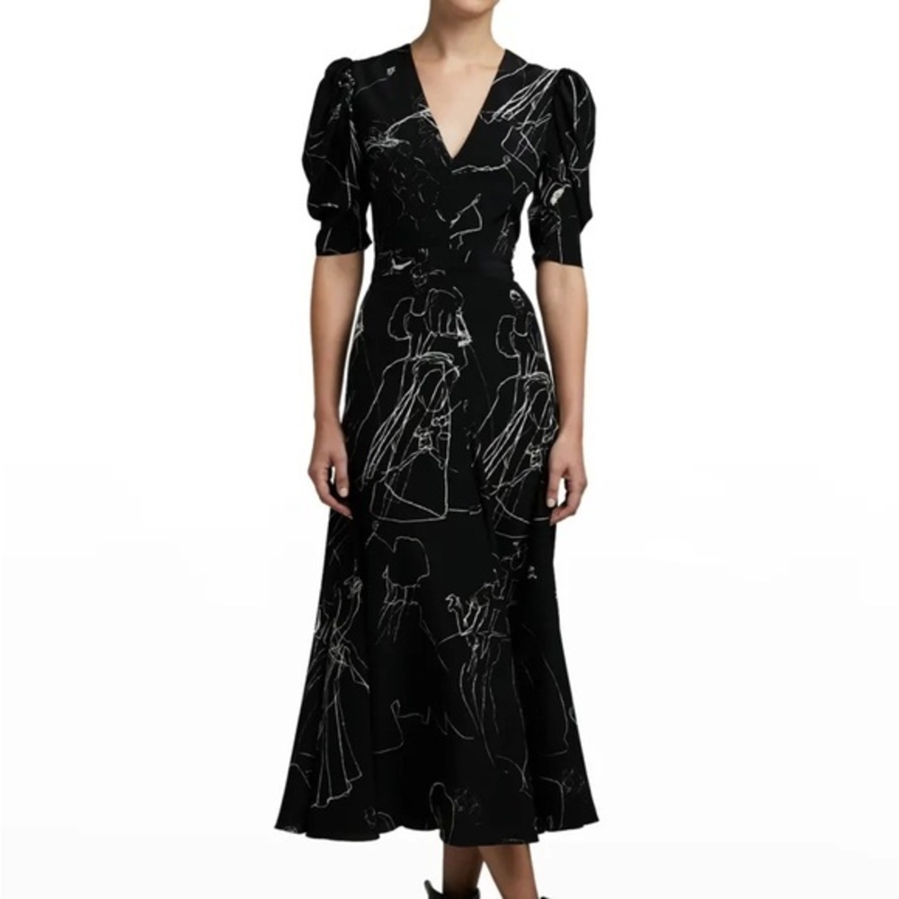 Women Dancing Girl Print Puff-Sleeve A-Line Dress v-neck